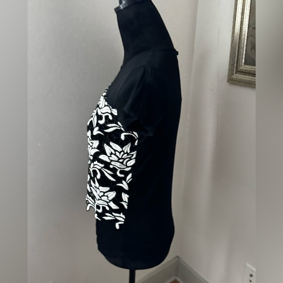 INC International Concepts Black and White Floral embroidered mesh Top Sz PP - Picture 2 of 4